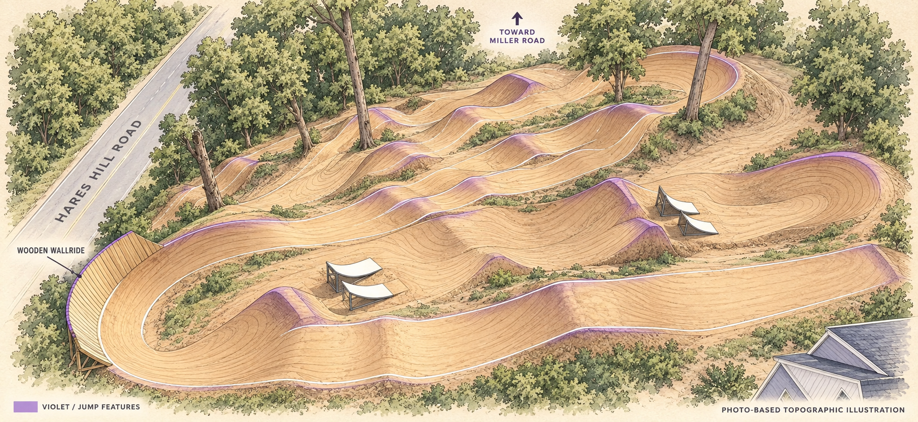 Photo-based topographic illustration of Bruiser Park